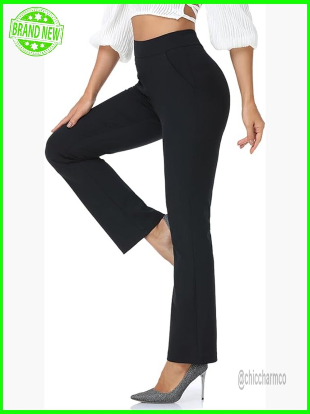 High Waisted Bootcut Dress Pants Slim Fit Pull On Yoga Work Slacks Pockets